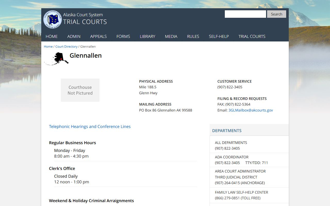 Glennallen Court directory listing for Copper River Census Area divorce filings