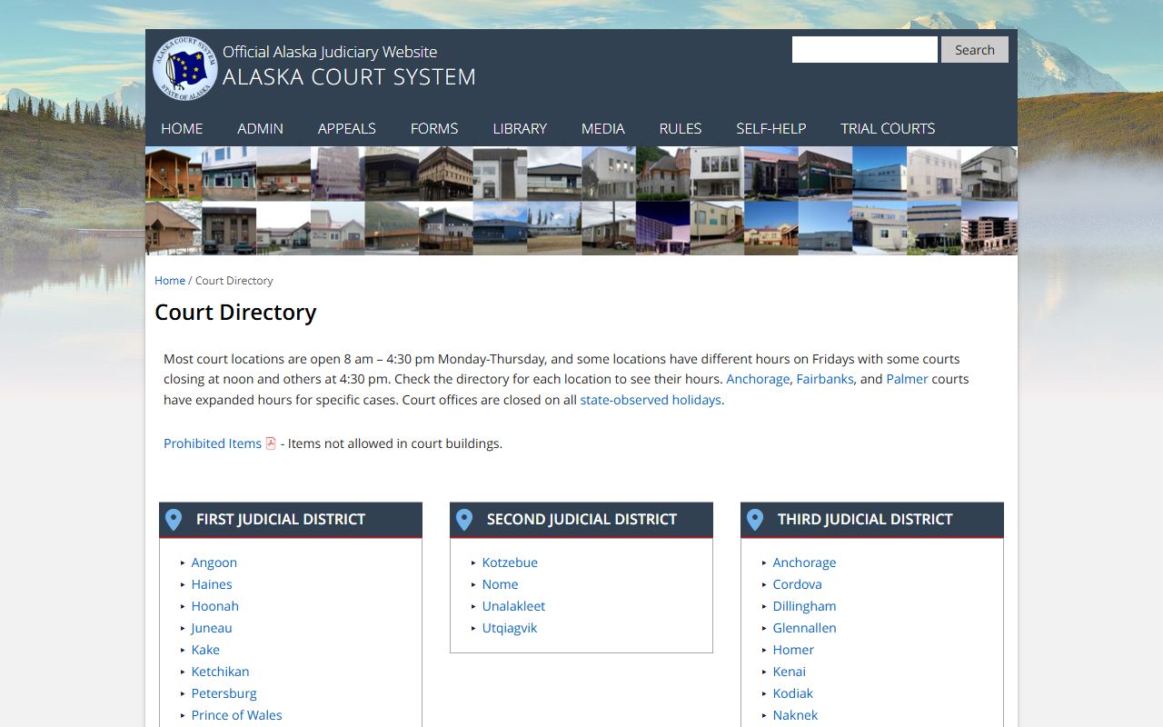 Alaska court directory page for Denali Borough divorce records research
