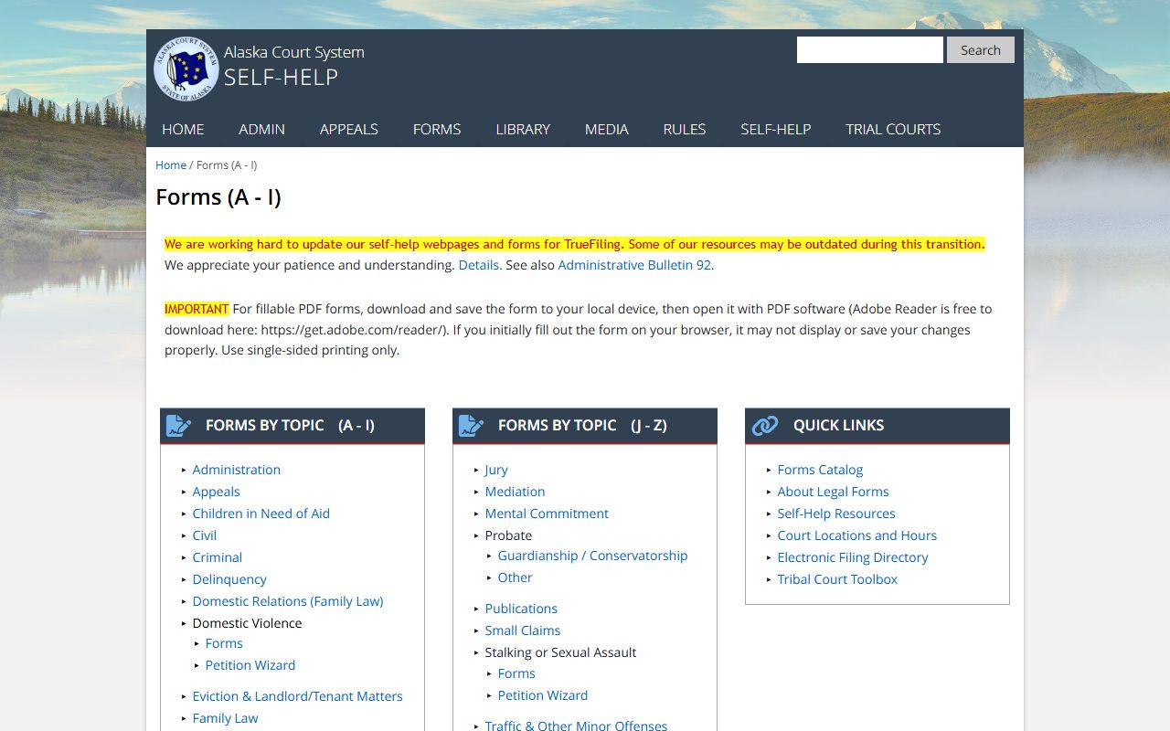 Alaska Court Forms - Kenai Peninsula Borough Divorce Records