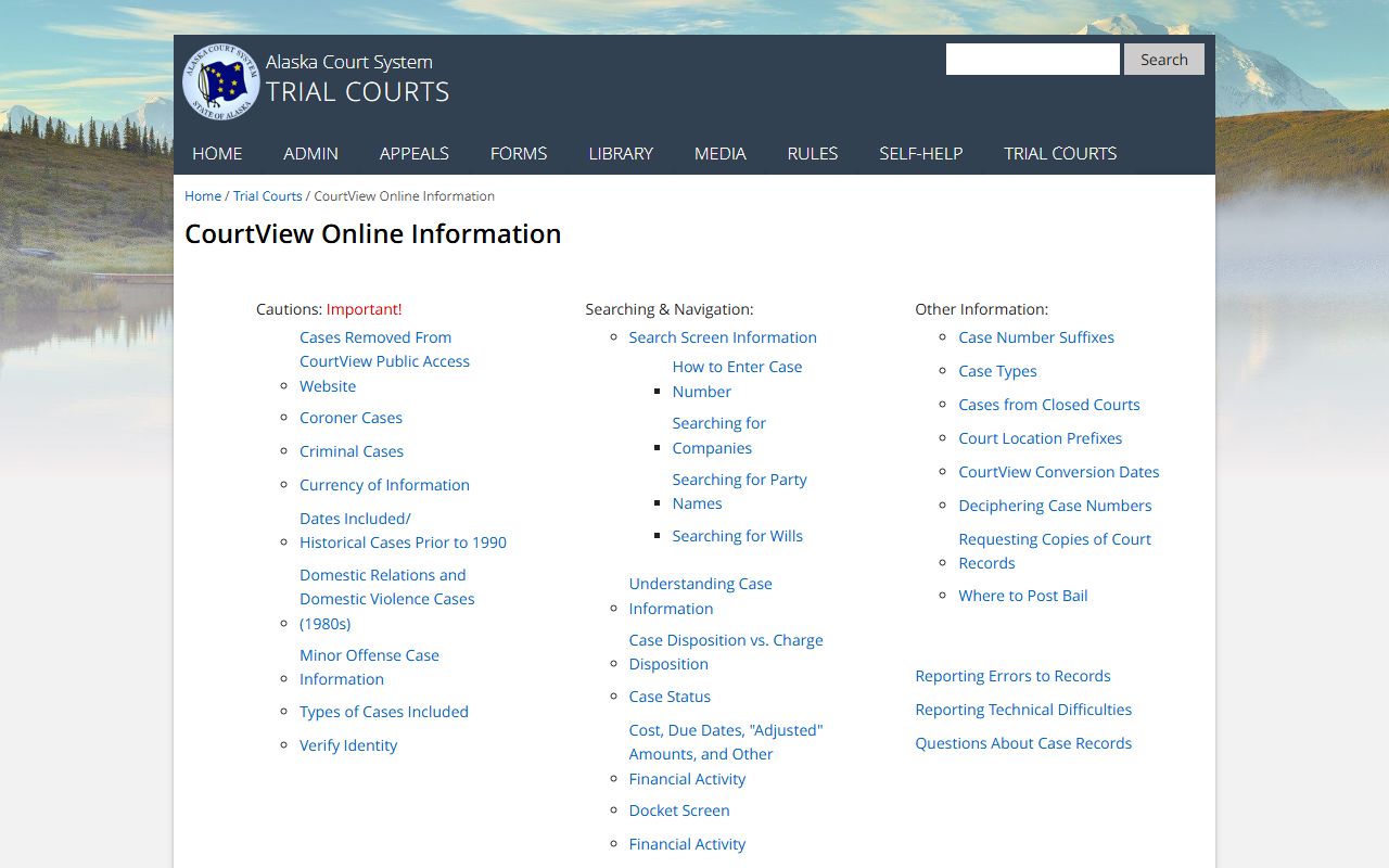 CourtView information guide explaining Alaska court record search